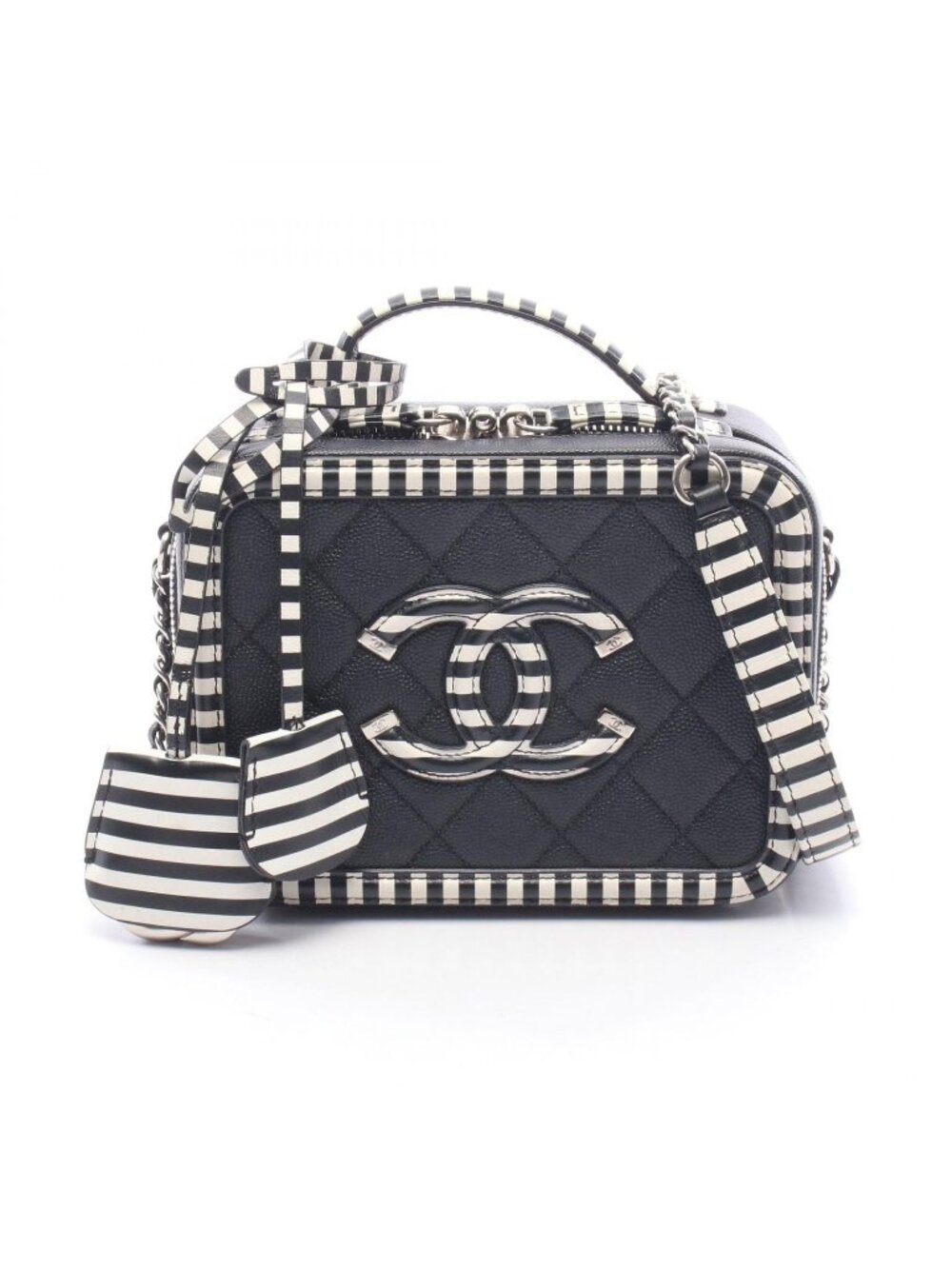 Chanel Shoulder Bag CC Figley Small Vanity 2-Way Black Leather CC Filigree